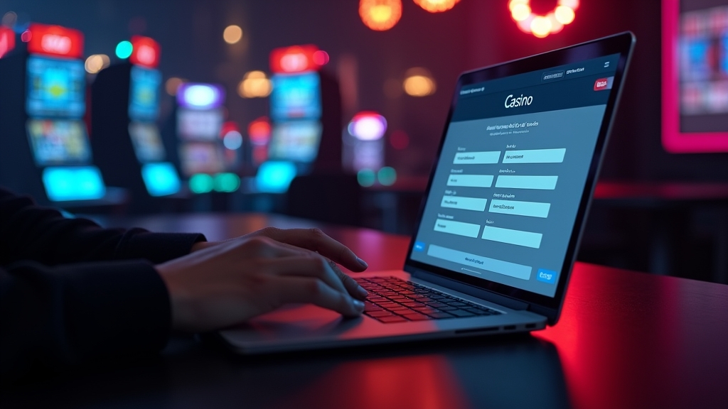 Formulario de registro de Orobet en un portátil con ambiente de casino.